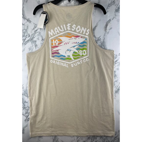 Maui & Sons Mens Original Surf Co. Beige Graphic Tank Top Size Small - Picture 2 of 10